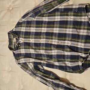 J. Crew Sunwashed Oxford, Plaid Button-Down Shirt - Navy, Green, and White